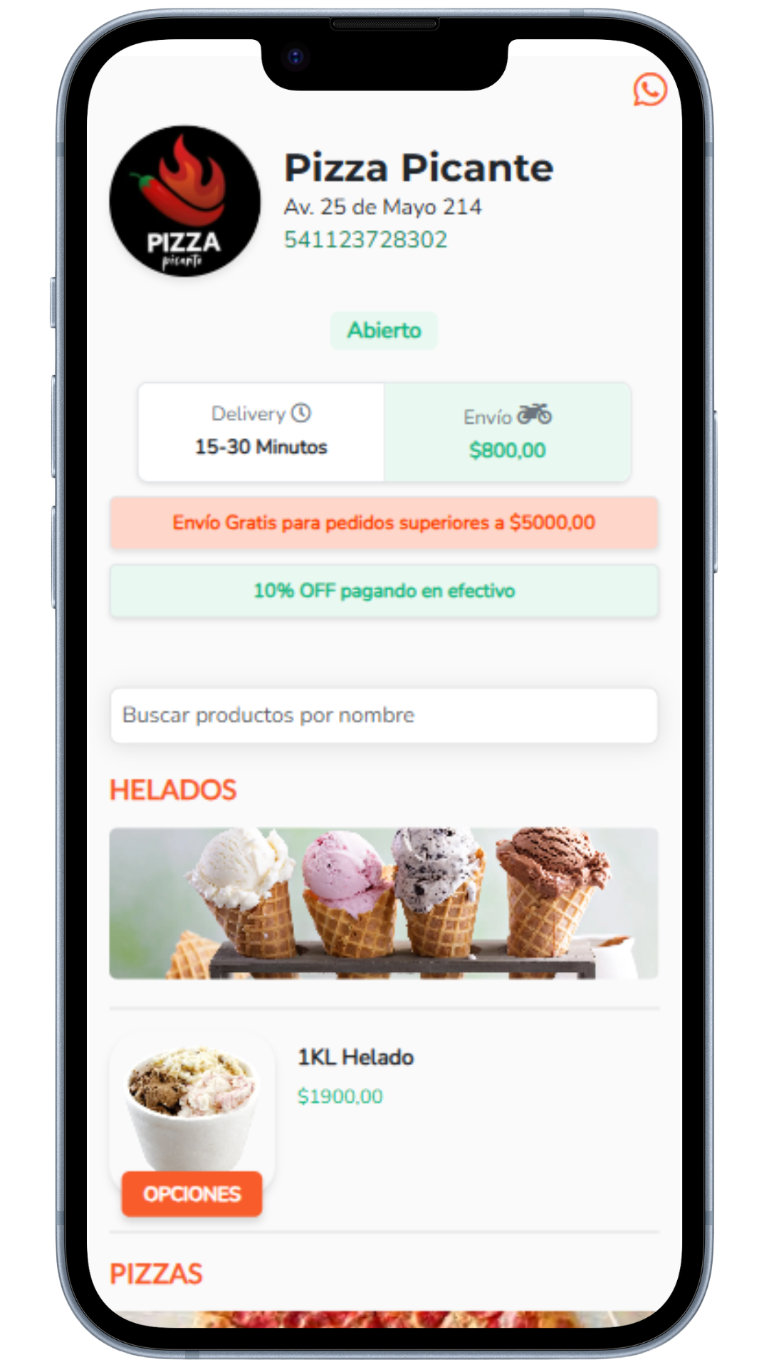 Interfaz de la app Piatto en móvil
