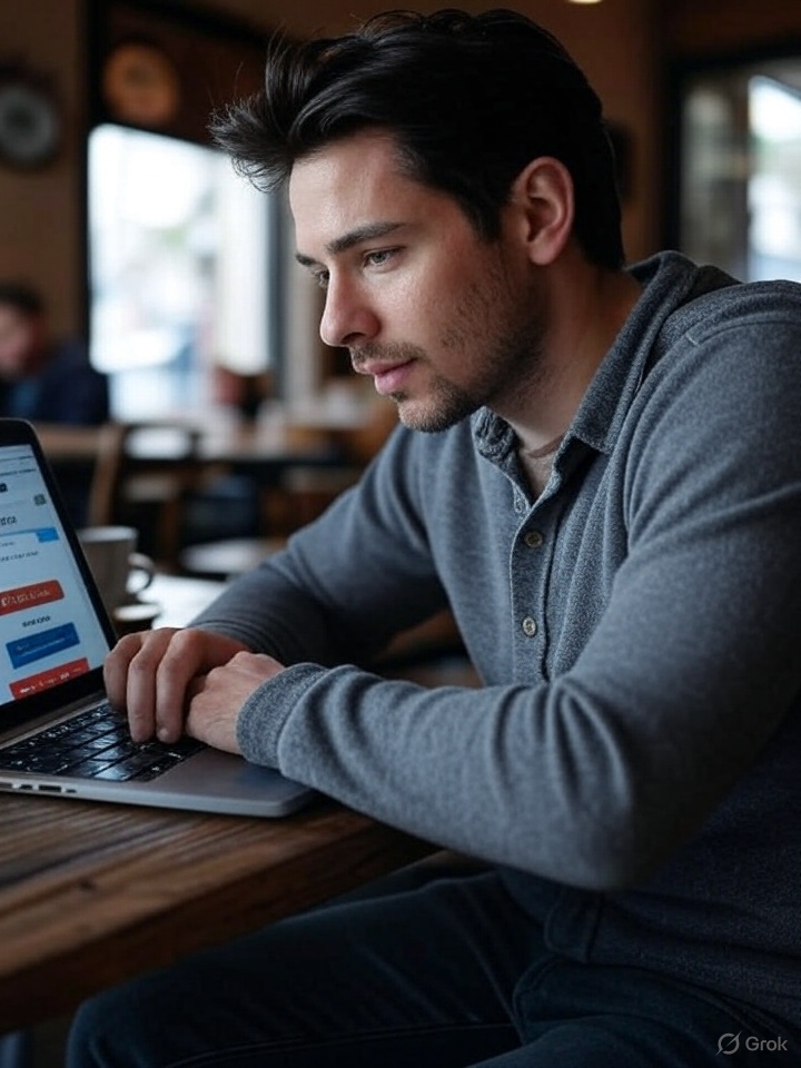 Dueño de restaurante mirando opciones en su tablet